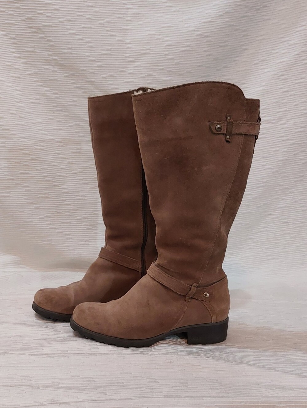 UGG Tall Taupe Suede Heeled Riding Boots Size 8.5